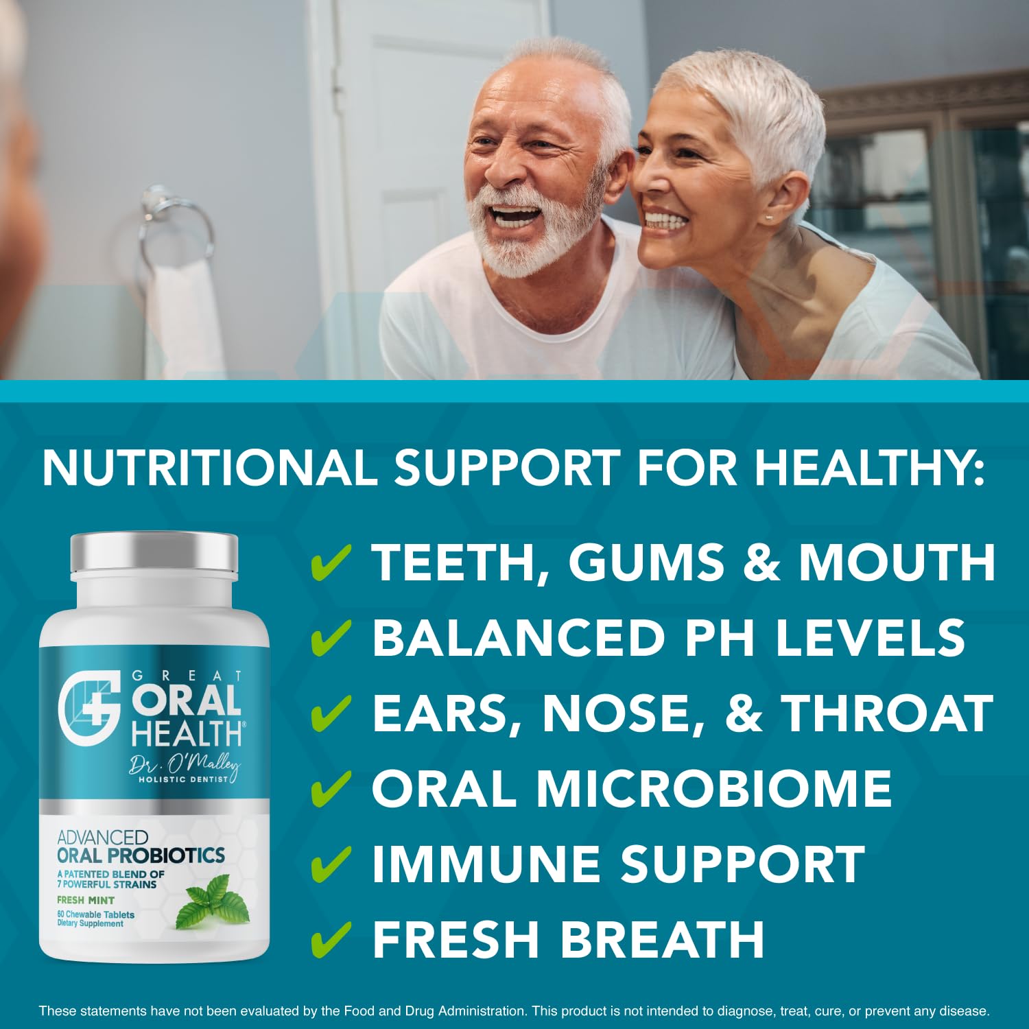 Great Oral Health tabletas en mano para apreciar tamaño y escala
