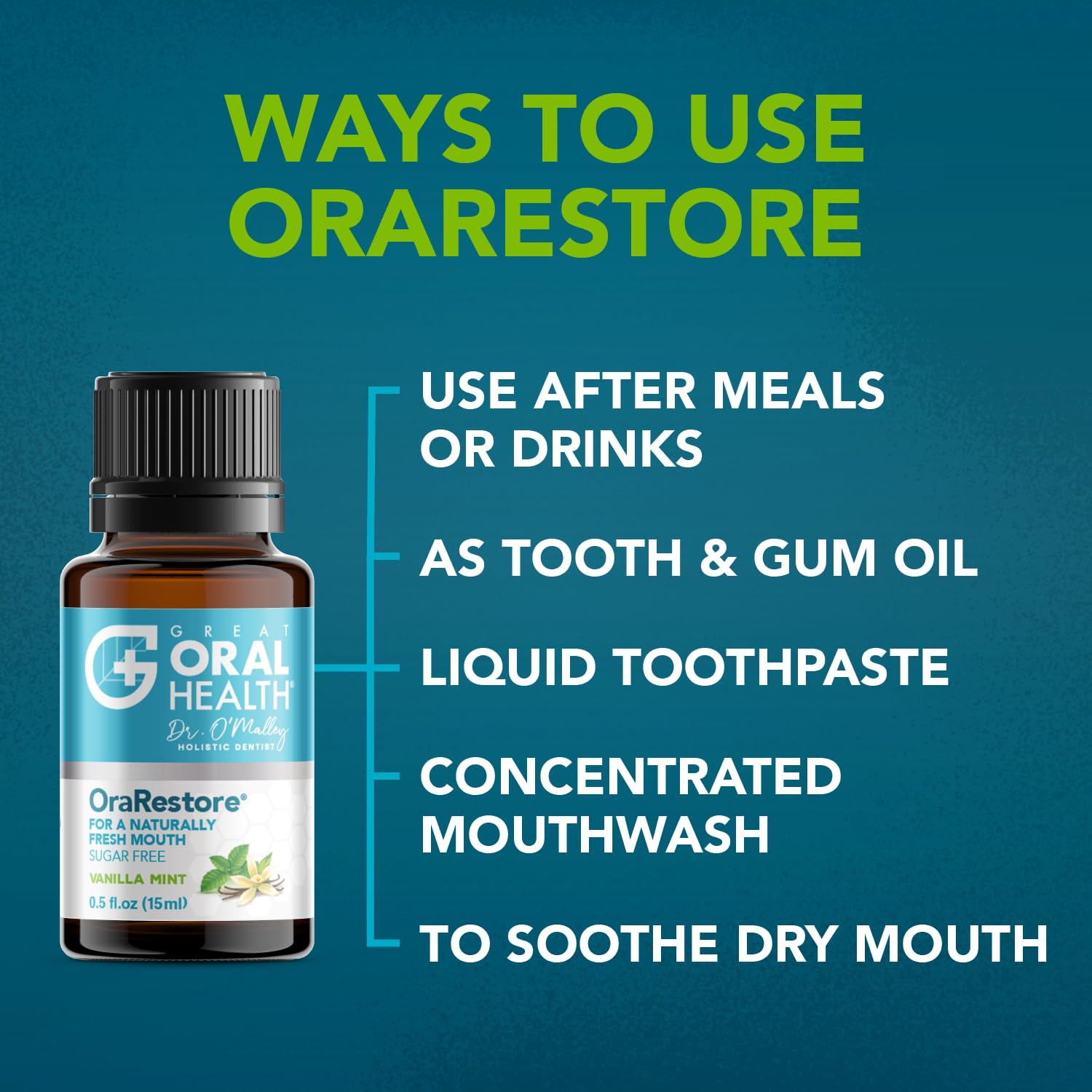 Great Oral Health enjuague preparado con OraRestore ofreciendo frescura inmediata