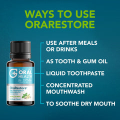 Great Oral Health enjuague preparado con OraRestore ofreciendo frescura inmediata