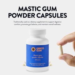 Greco Gum cápsulas en primer plano, fácil de tomar y sin sabor