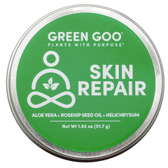 Green Goo envase frontal mostrando el bálsamo y beneficios