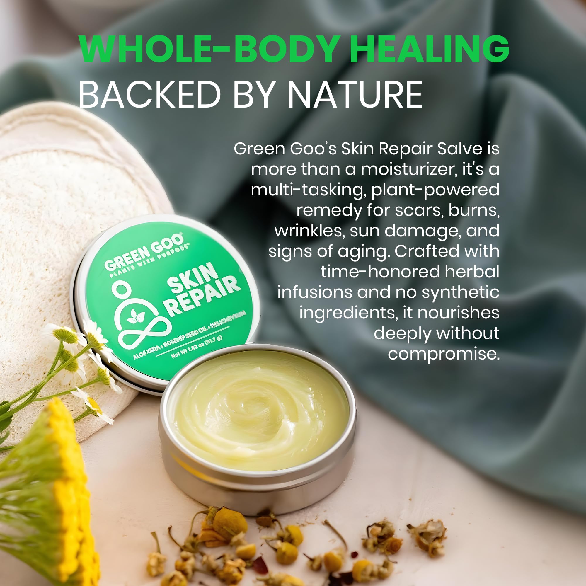 Green Goo etiqueta con ingredientes muestra origen natural