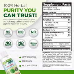 Green Valley Cleanser ingredientes naturales exhibidos, respaldo herbal