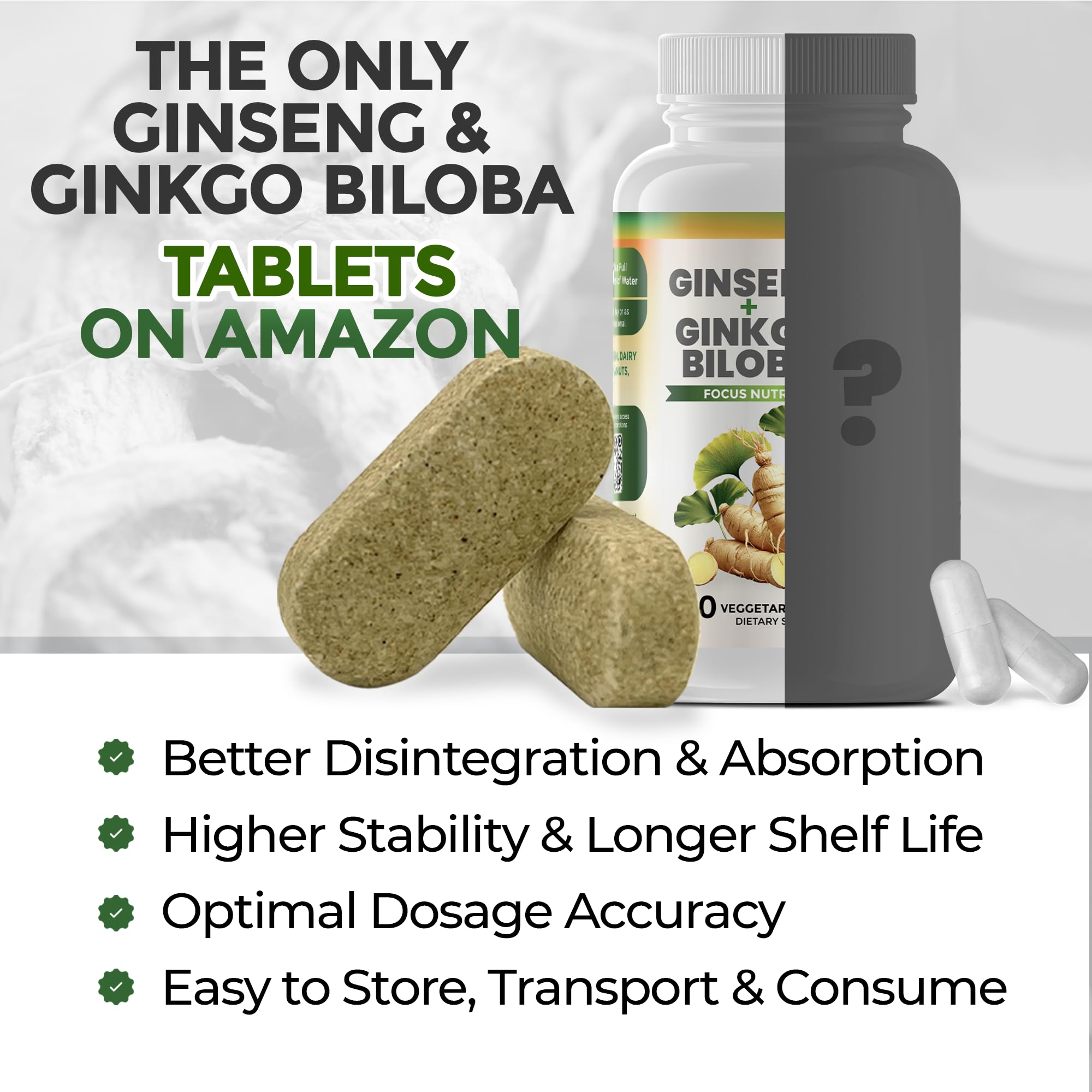 GreeNatr primer plano de hojas de ginkgo y ginseng destacando origen natural