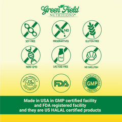 GREEN FIELD NUTRITIONS etiqueta con ingredientes y certificaciones halal para confianza