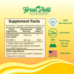 Greenfield Nutritions comparación tamaño del frasco frente a objetos comunes