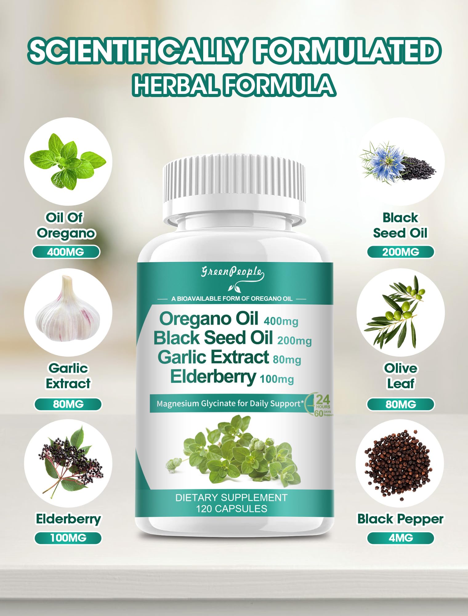 GREENPEOPLE detalle de la etiqueta Supplement Facts con ingredientes y dosificación