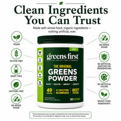 Greens First vaso con bebida sabor menta refrescante para hidratación diaria