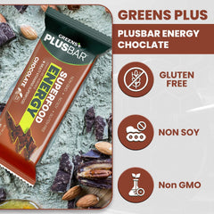 Greens+ ingredientes principales: chocolate orgánico, almendras y dátiles frescos