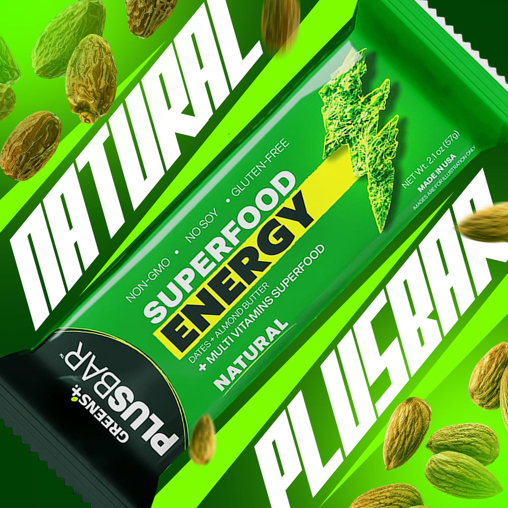 Etiqueta nutricional de Greens+ Plusbar destacando 10 g de proteína por barra