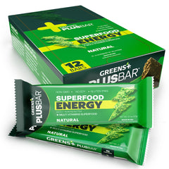 Greens+ Plusbar vista frontal del paquete que resalta aporte proteico