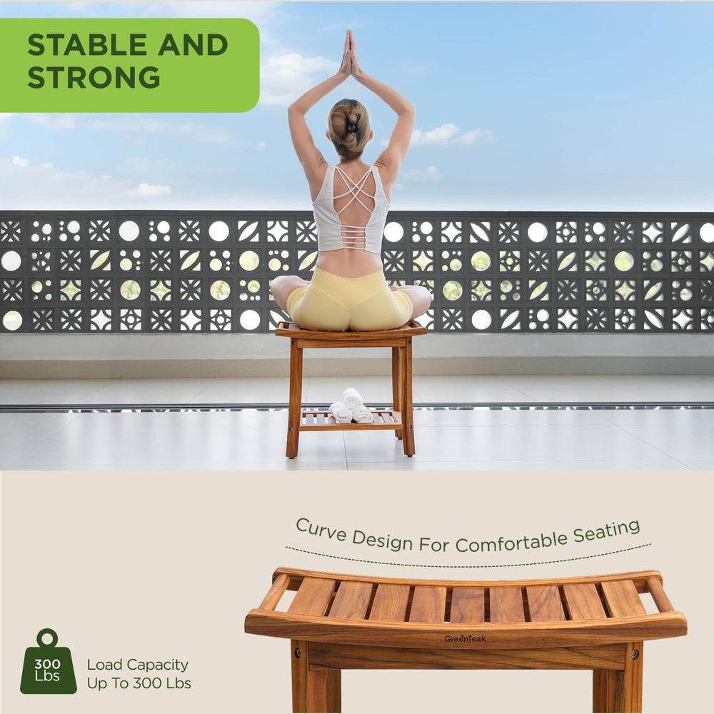 GREENTEAK banco junto a accesorios para ver tamaño y proporción