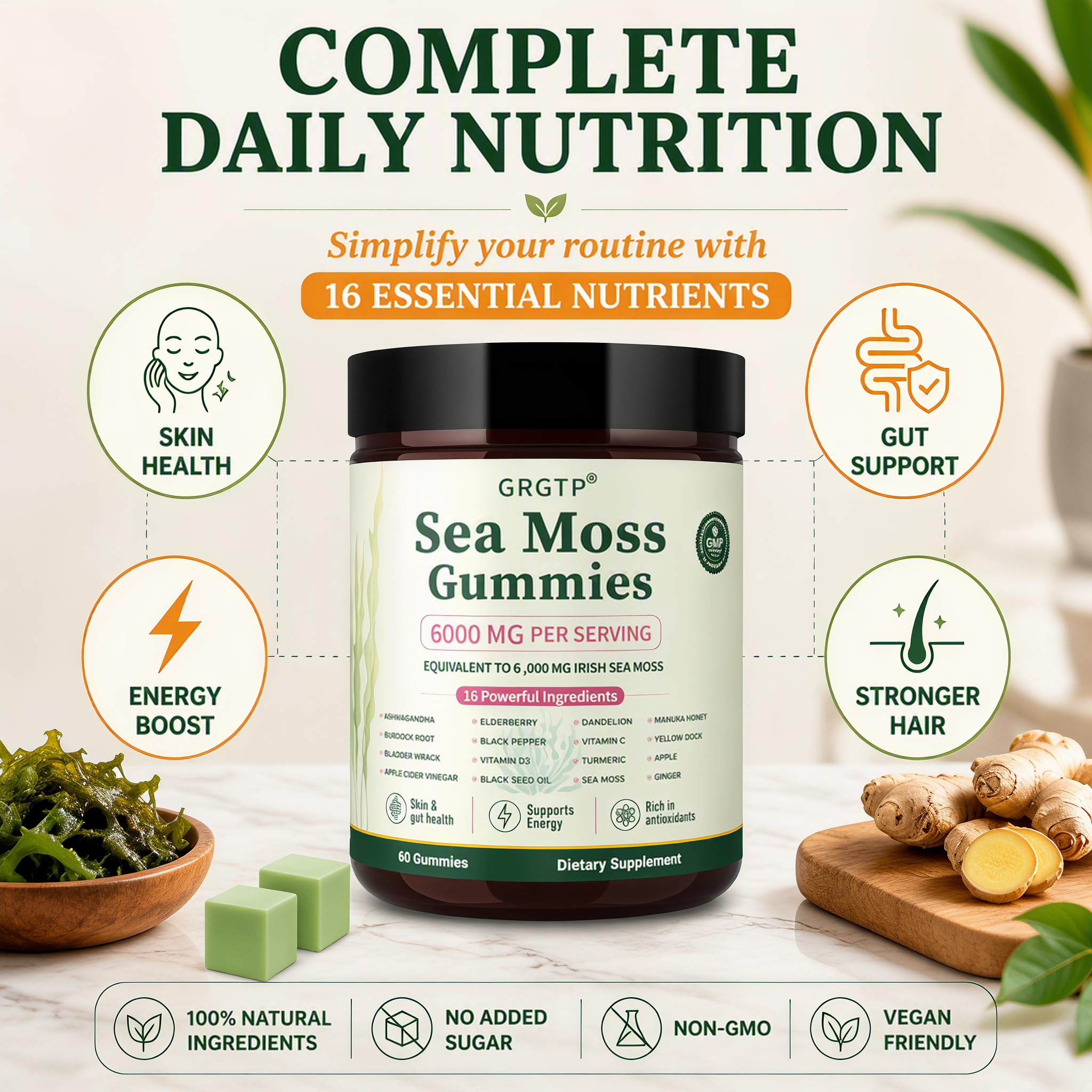 GRGTP etiqueta con lista de ingredientes y vitaminas visibles