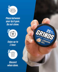 GRINDS mano sujetando lata para ver escala y facilidad de llevar