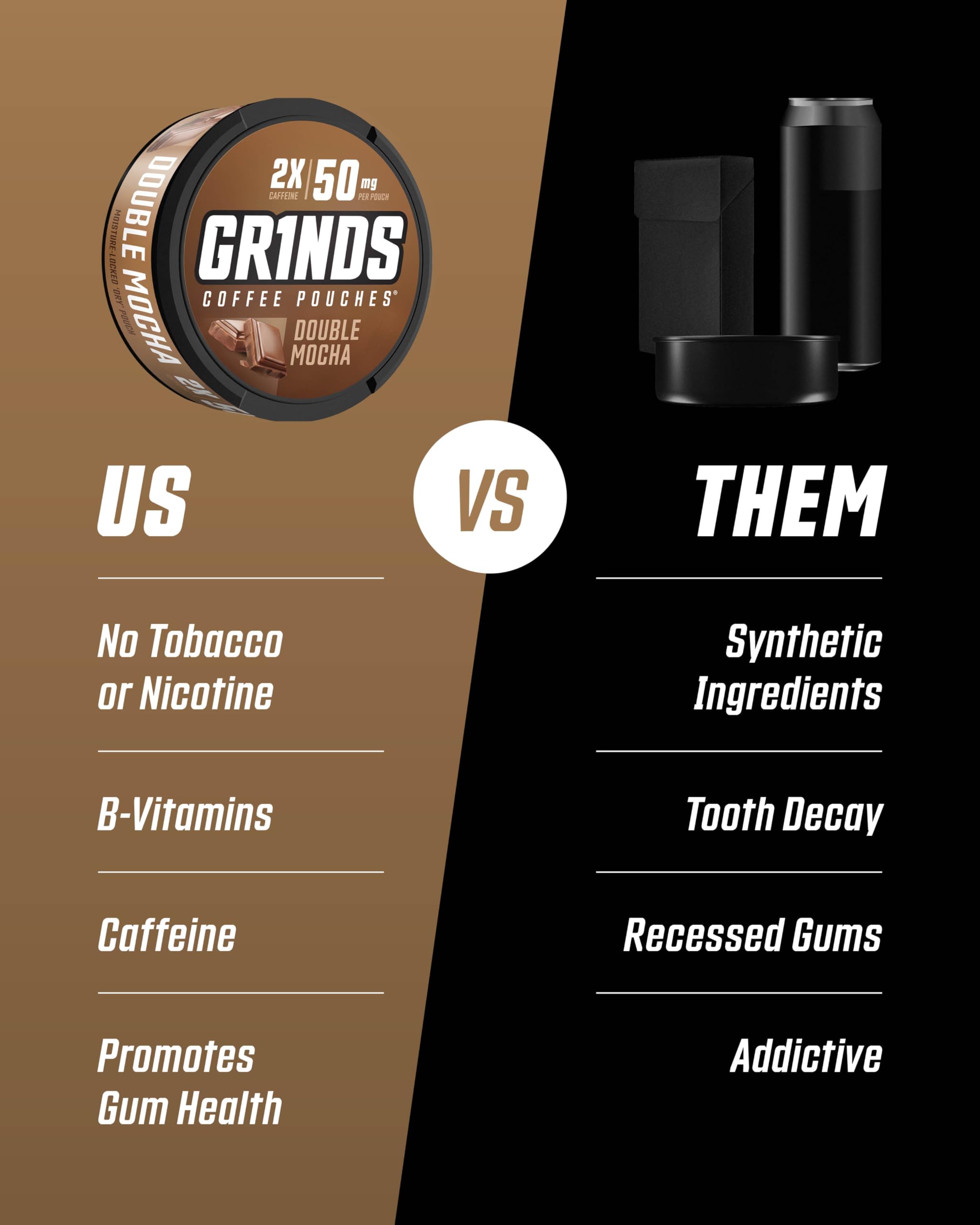 GRINDS lata abierta con 18 pouches preservados, conveniencia y ahorro