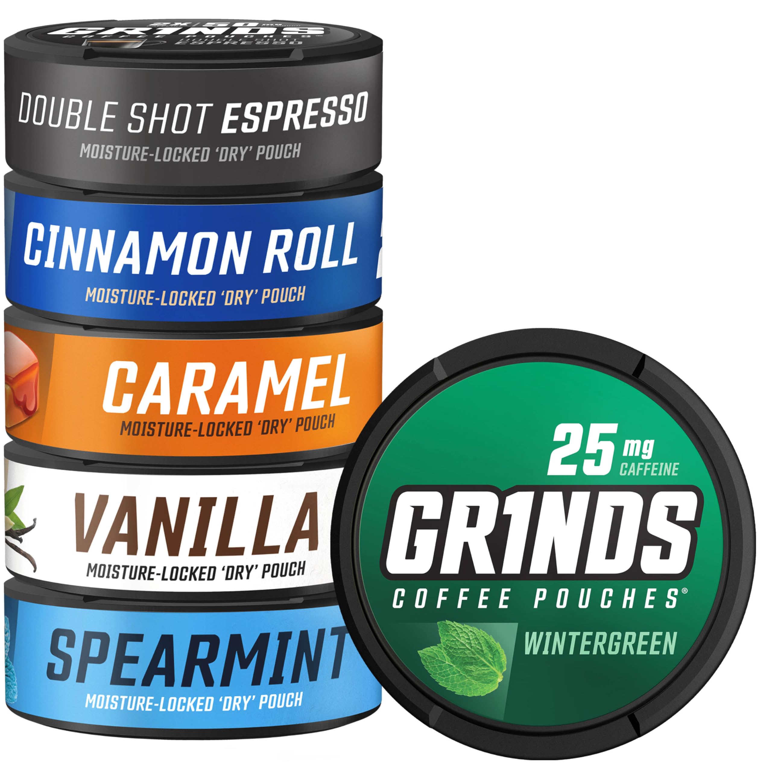 GRINDS lata frontal mostrando sabores y diseño, ideal para elegir rápido