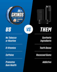 Grinds pouch en uso en mano, conveniencia y energía instantánea