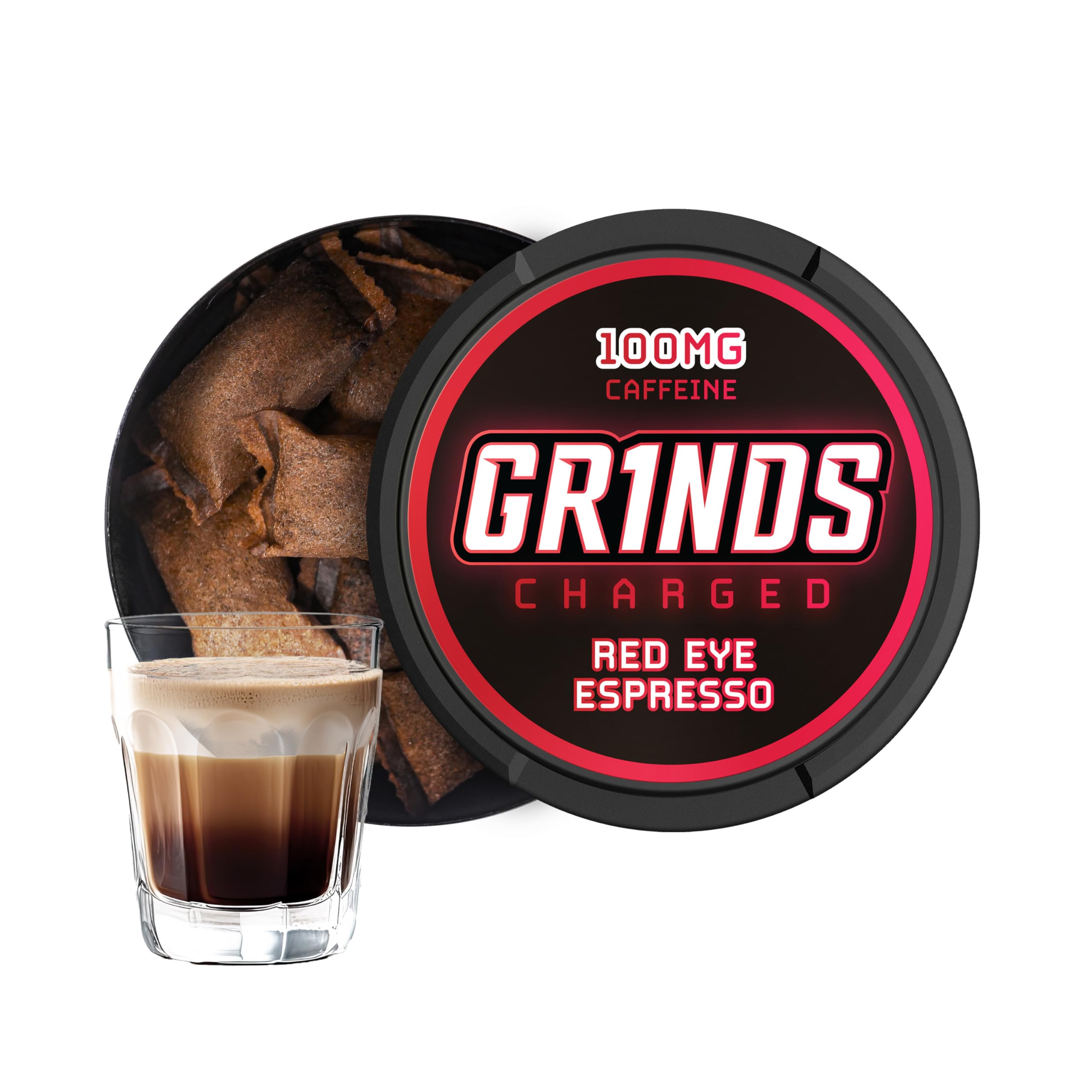 GRINDS lata frontal Red Eye Espresso mostrando diseño y conservación