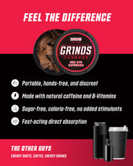 GRINDS comparación de tamaño lata junto a teléfono para escala