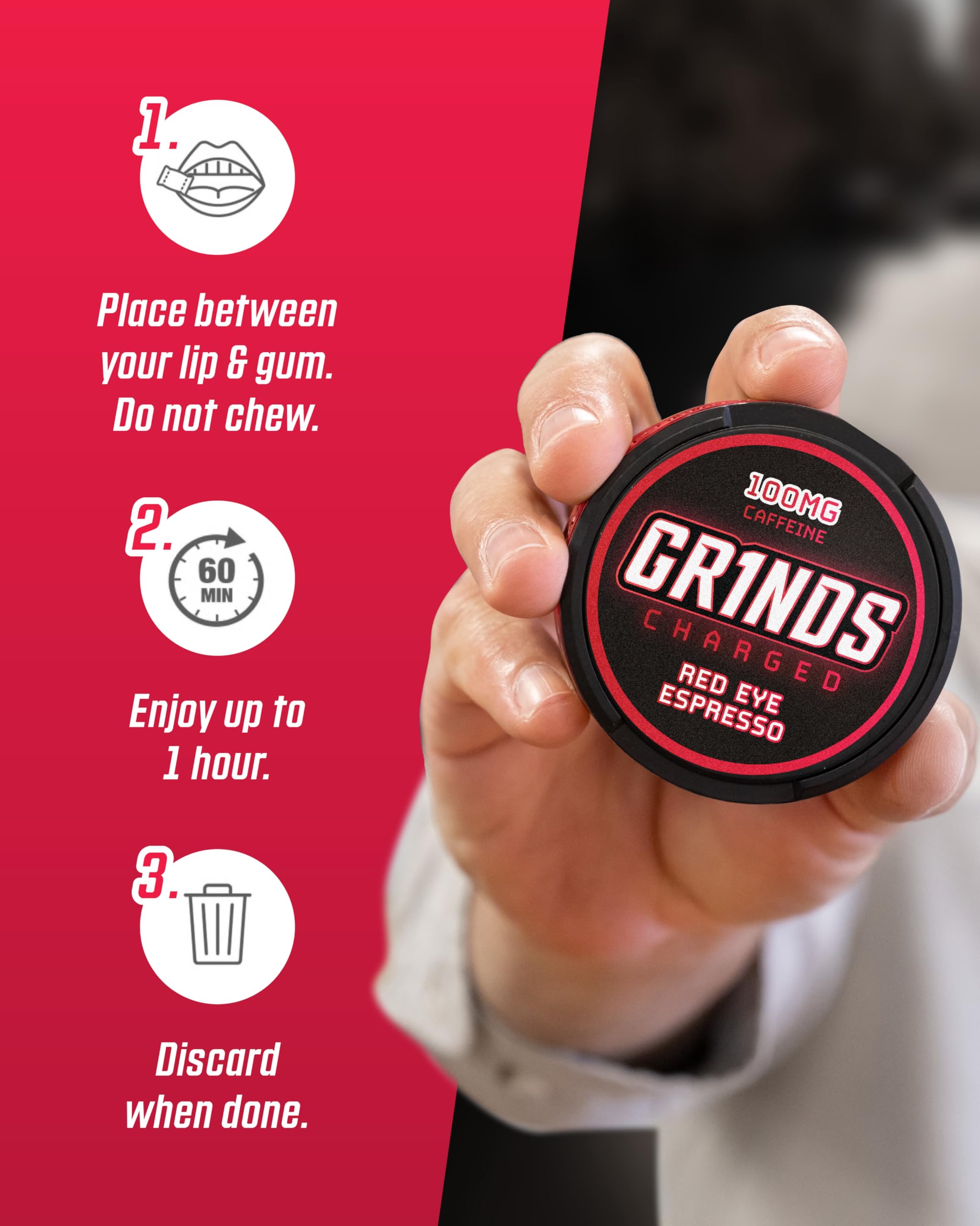 GRINDS primer plano pouch Textura y sellado que mantiene sabor