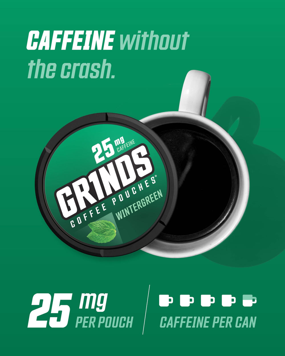 GRINDS primer plano de la textura de una pouch, liberación controlada de cafeína