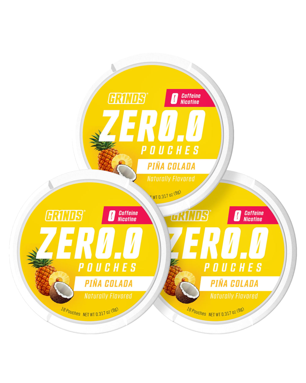 GRINDS lata frontal con pouches piña colada, sabor intenso sin calorías
