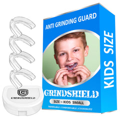 GRINDSHIELD vista frontal del empaque protege dientes del niño