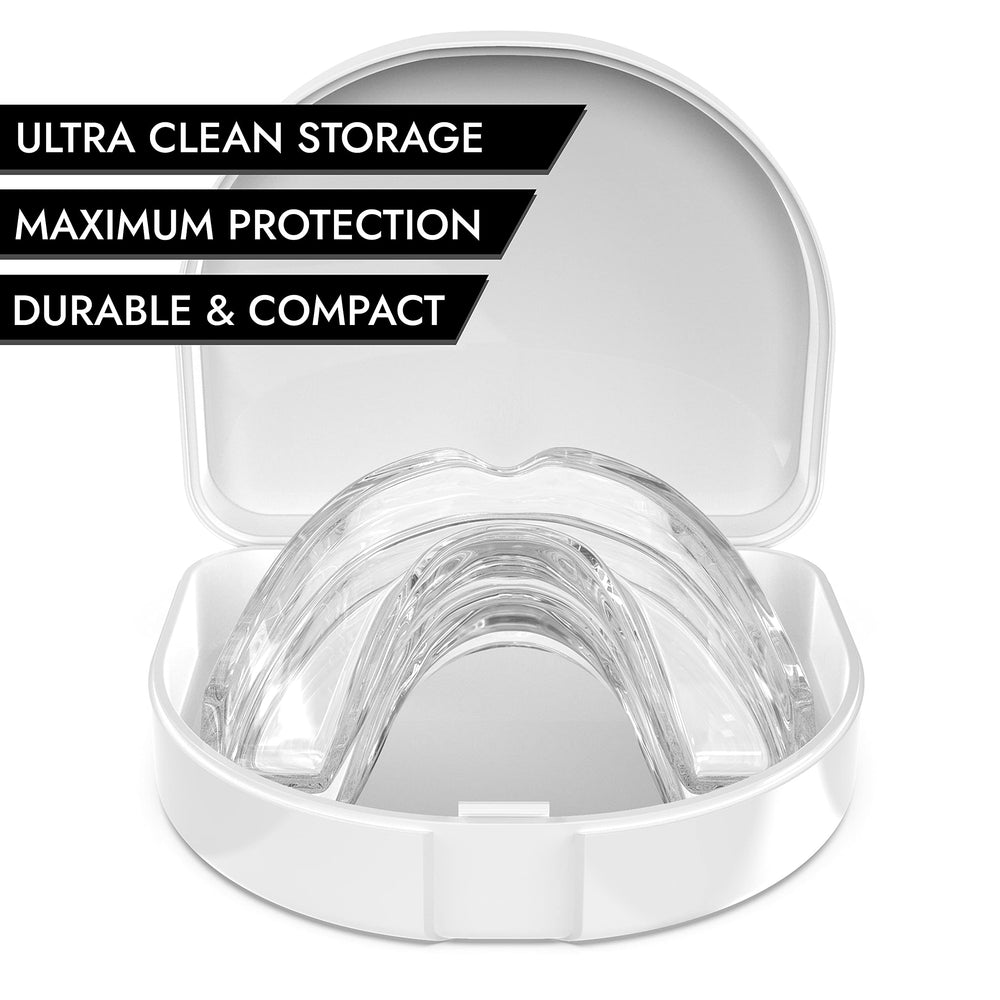 GRINDSHIELD estuche abierto con protectores dentro, almacenamiento higiénico y portátil