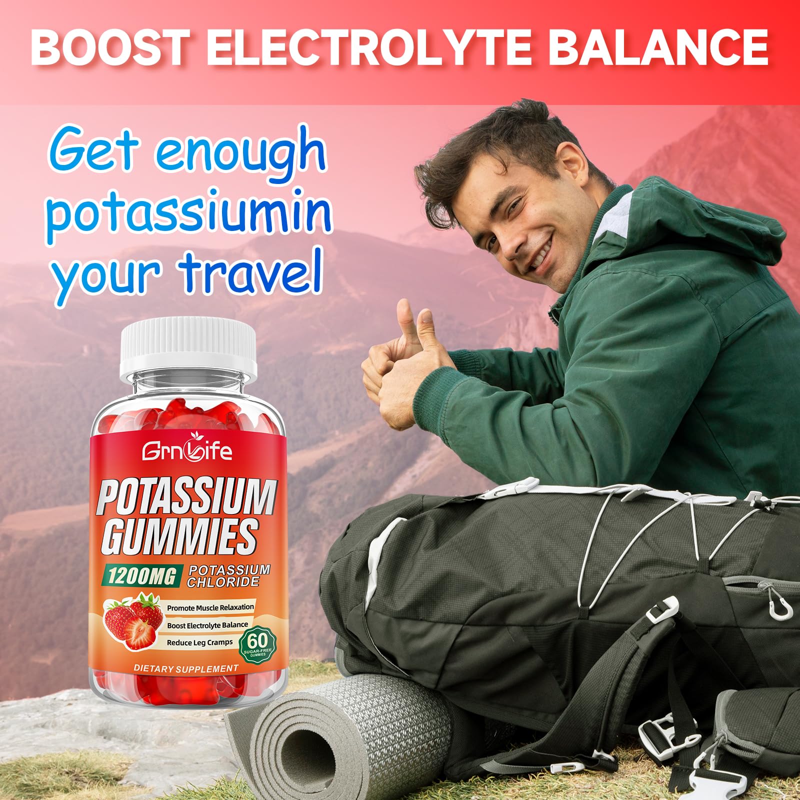 GrnLife estilo de vida activo con atleta tomando gomita para equilibrio