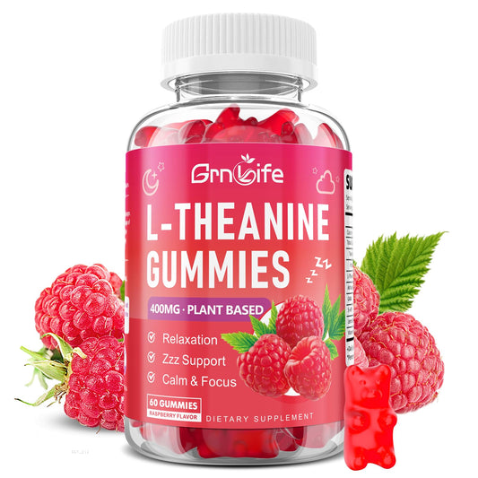 Envase GrnLife frontal mostrando 60 gominolas y sabor frambuesa, presentación clara