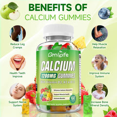 GrnLife gomitas calcio con D3, K2 y B12, textura suave para masticar.