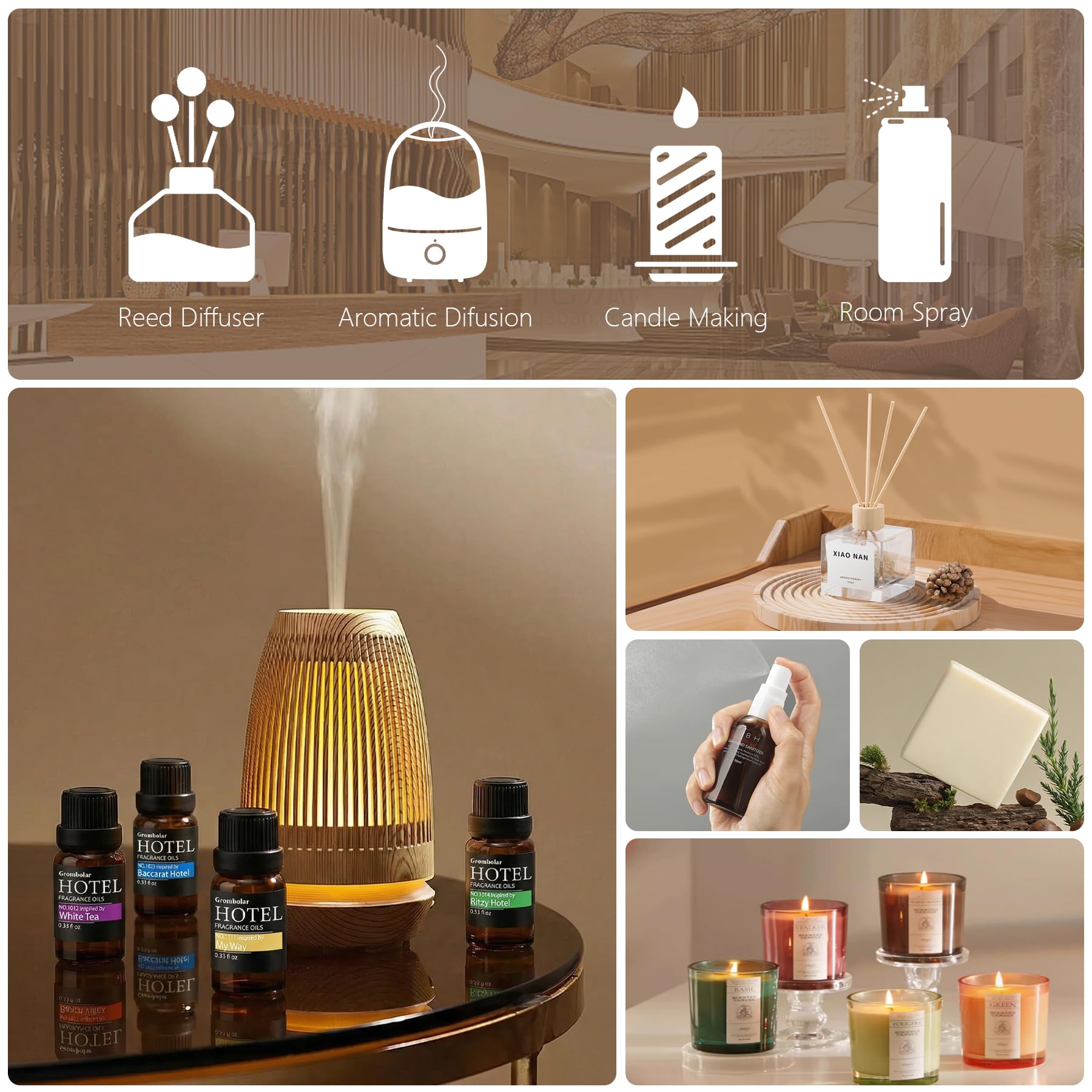 Grombolar uso en difusor creando ambiente fresco y duradero en casa