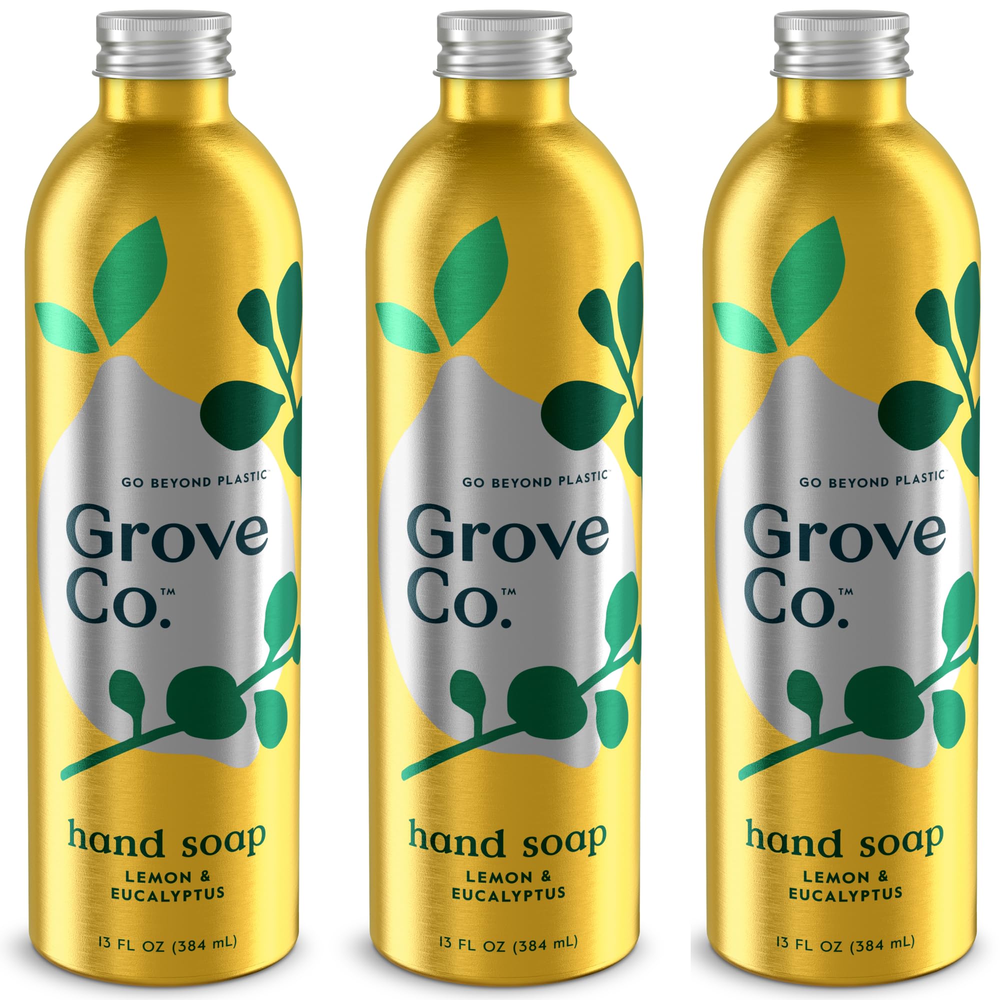 Grove Co. recarga frontal mostrando tres botellas y etiqueta clara