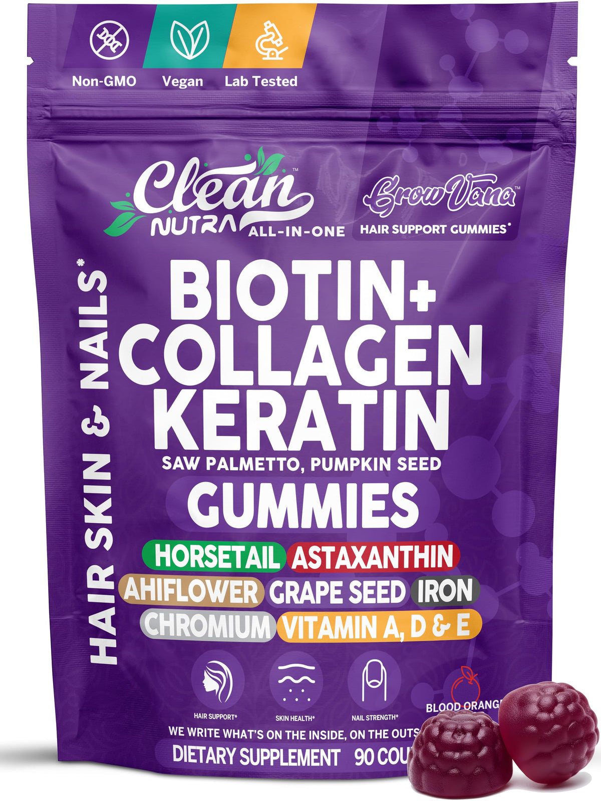 Clean Nutraceuticals envase GrowVana por delante, presentación clara y beneficios