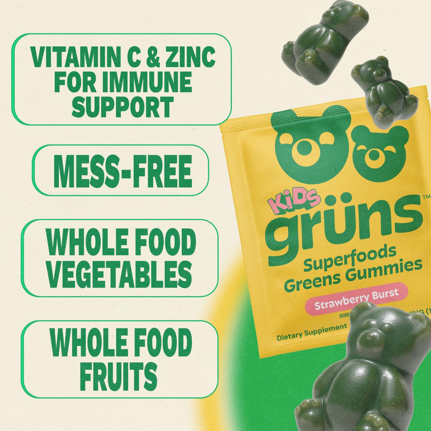 Etiqueta nutricional Grüns mostrando vitaminas y minerales clave