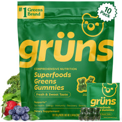 Grüns frente del paquete mostrando diseño y beneficios para conveniencia