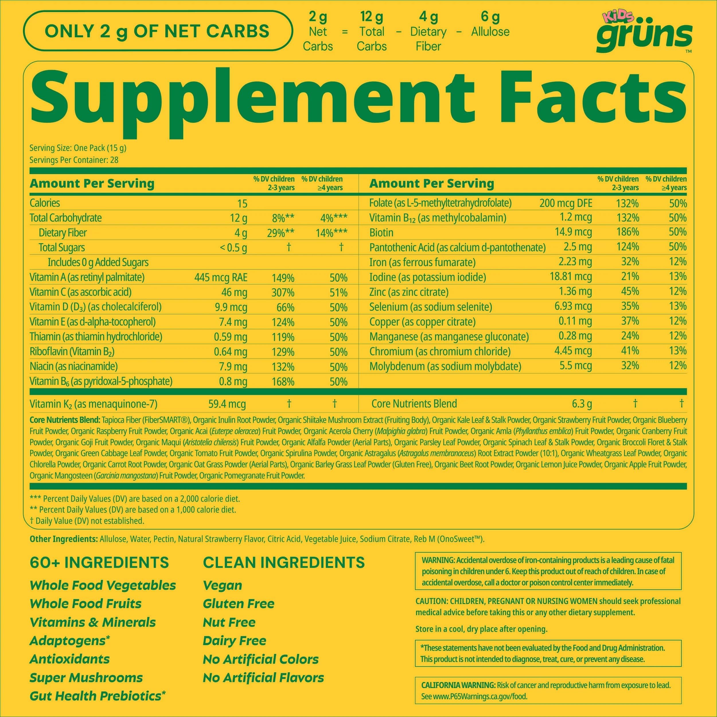 Gomita Grüns junto a etiqueta nutricional resaltando vitaminas