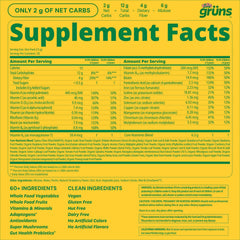 Gomita Grüns junto a etiqueta nutricional resaltando vitaminas