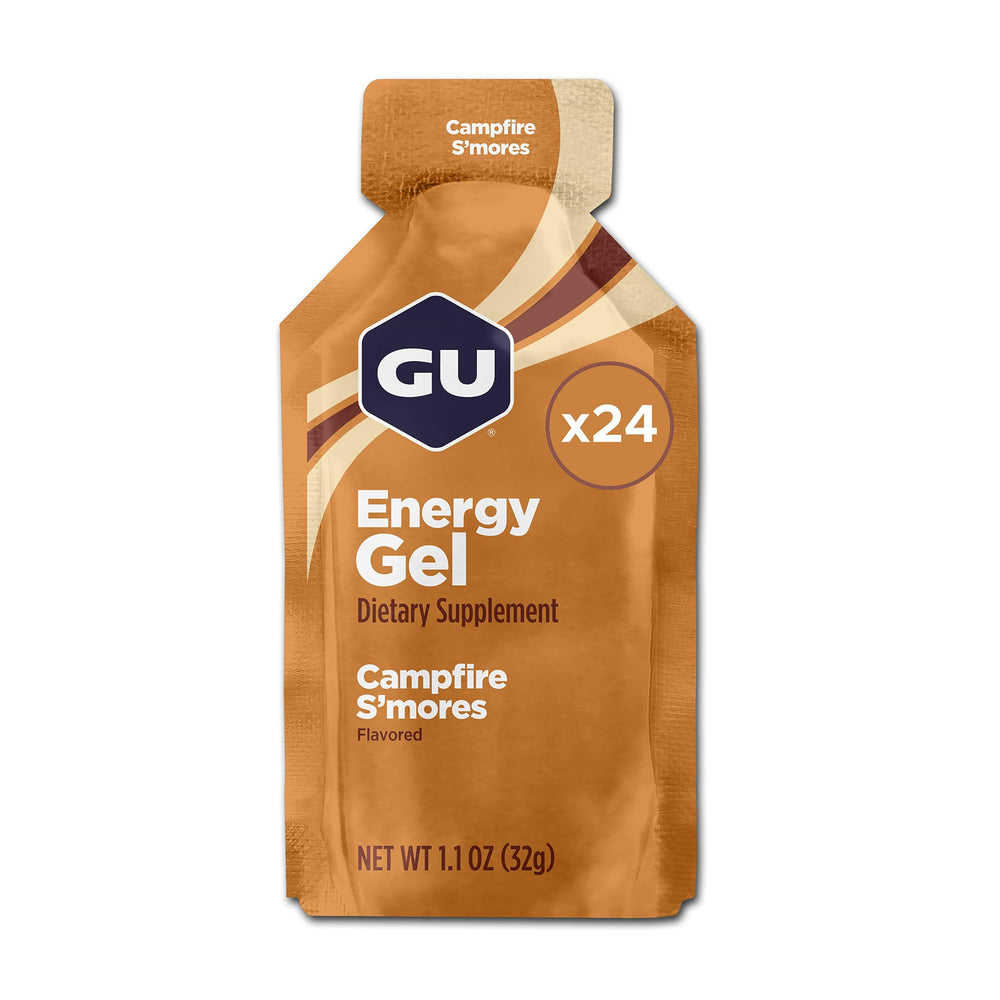 GU Energy empaque frontal campfire smores mostrando diseño y beneficio portátil