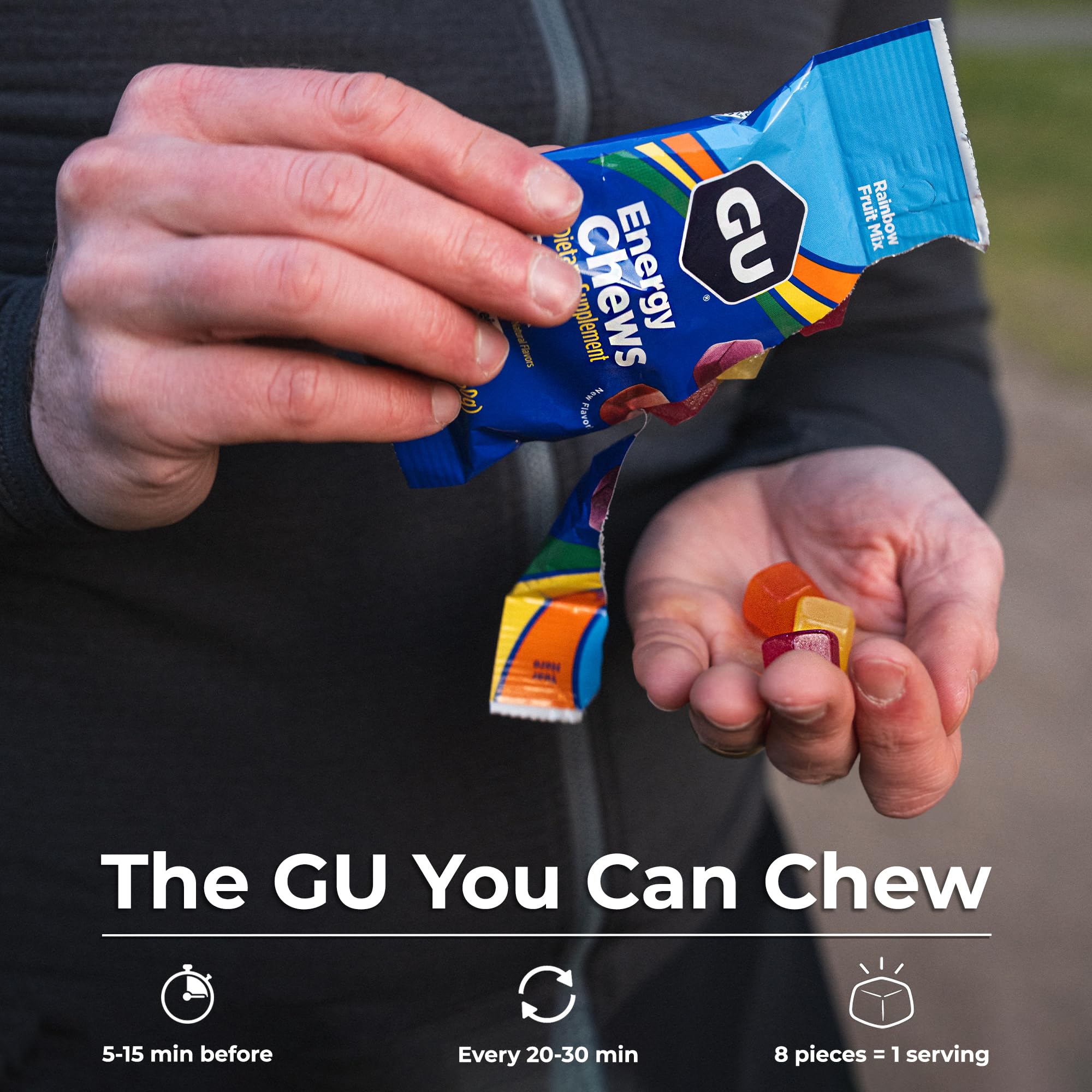 GU Energy chews etiqueta con ingredientes y certificaciones para confianza