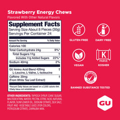 Detalle de textura de chews GU Energy fresa, masticable y fácil de tragar
