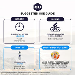 Comparación de tamaño GU Energy gel con mano, facilita transporte y uso portátil