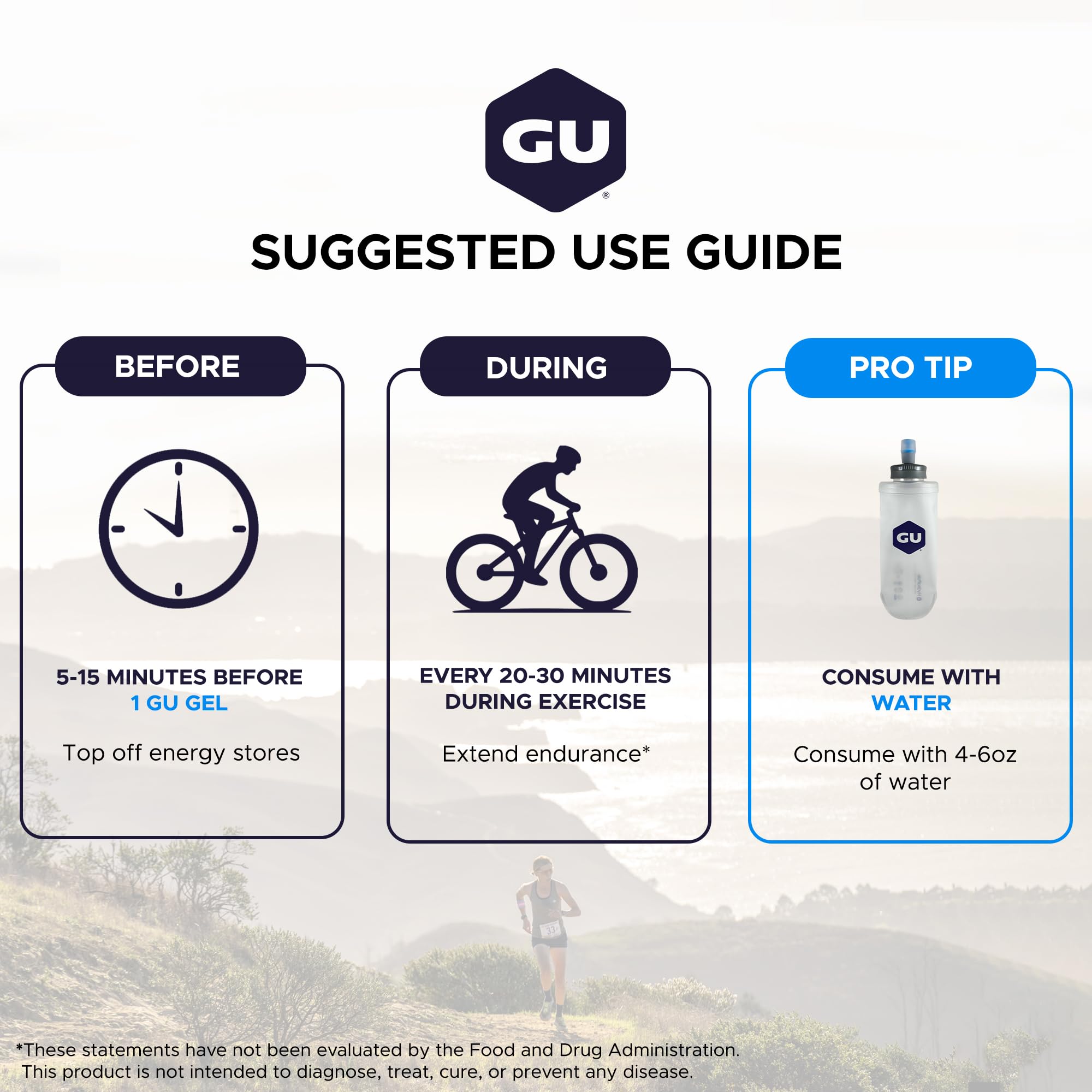 GU Energy comparación en mano que muestra tamaño portátil y práctico