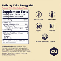 GU Energy gel Birthday Cake paquete de ocho unidades para almacenamiento práctico