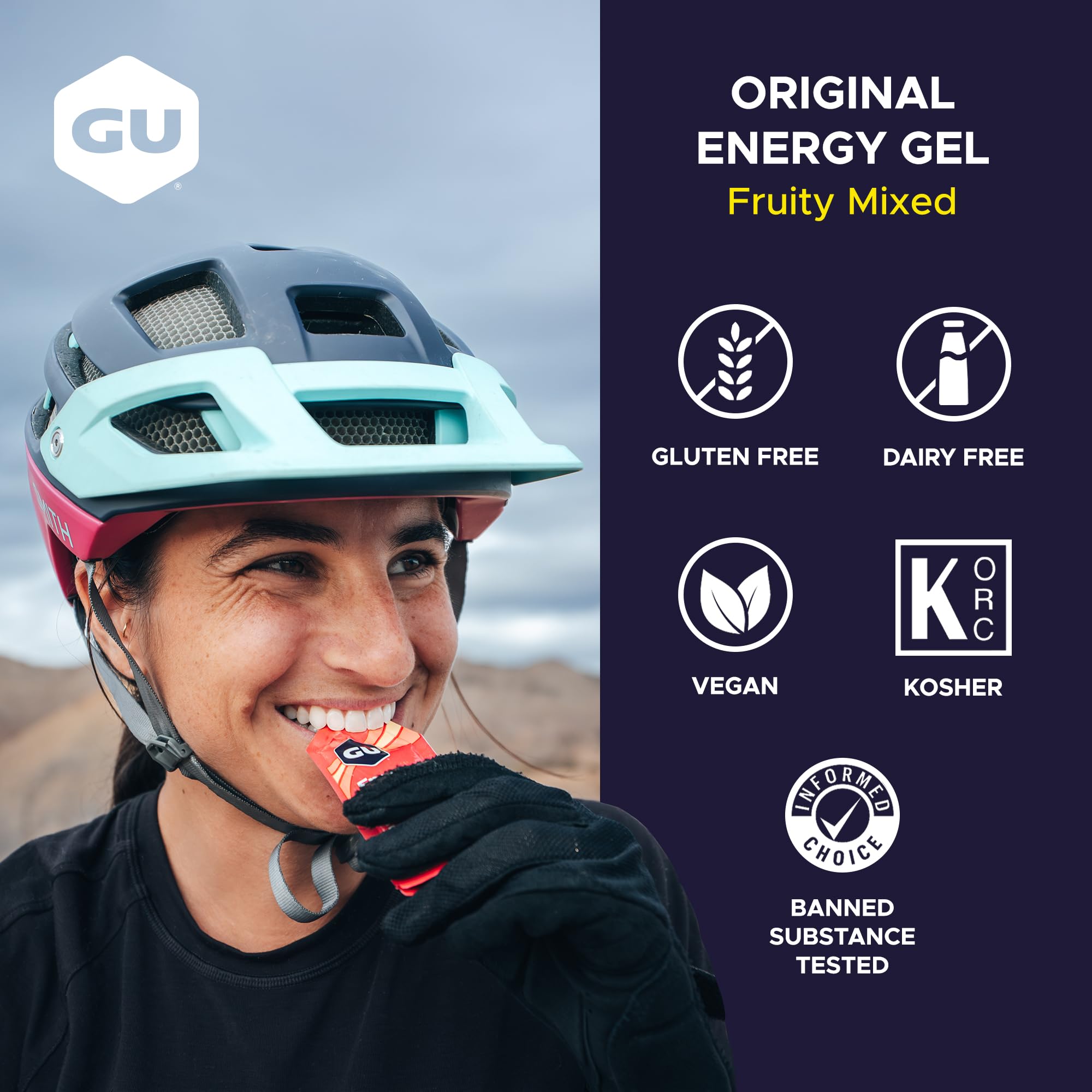 GU Energy gel etiqueta nutricional con información de carbohidratos, sodio y BCAA útil