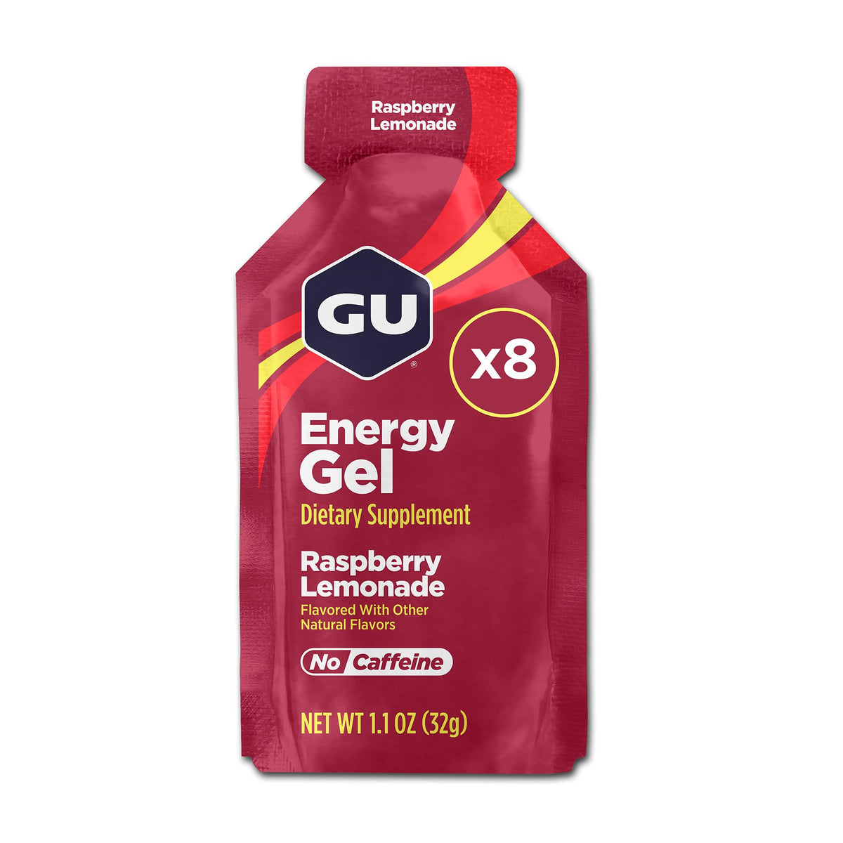 GU Energy frontal del paquete mostrando diseño y beneficio energético