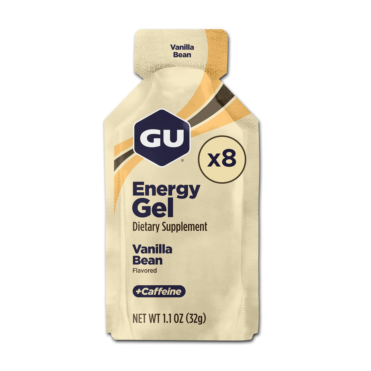 GU Energy gel vainilla pack frontal muestra paquete compacto y fácil de llevar