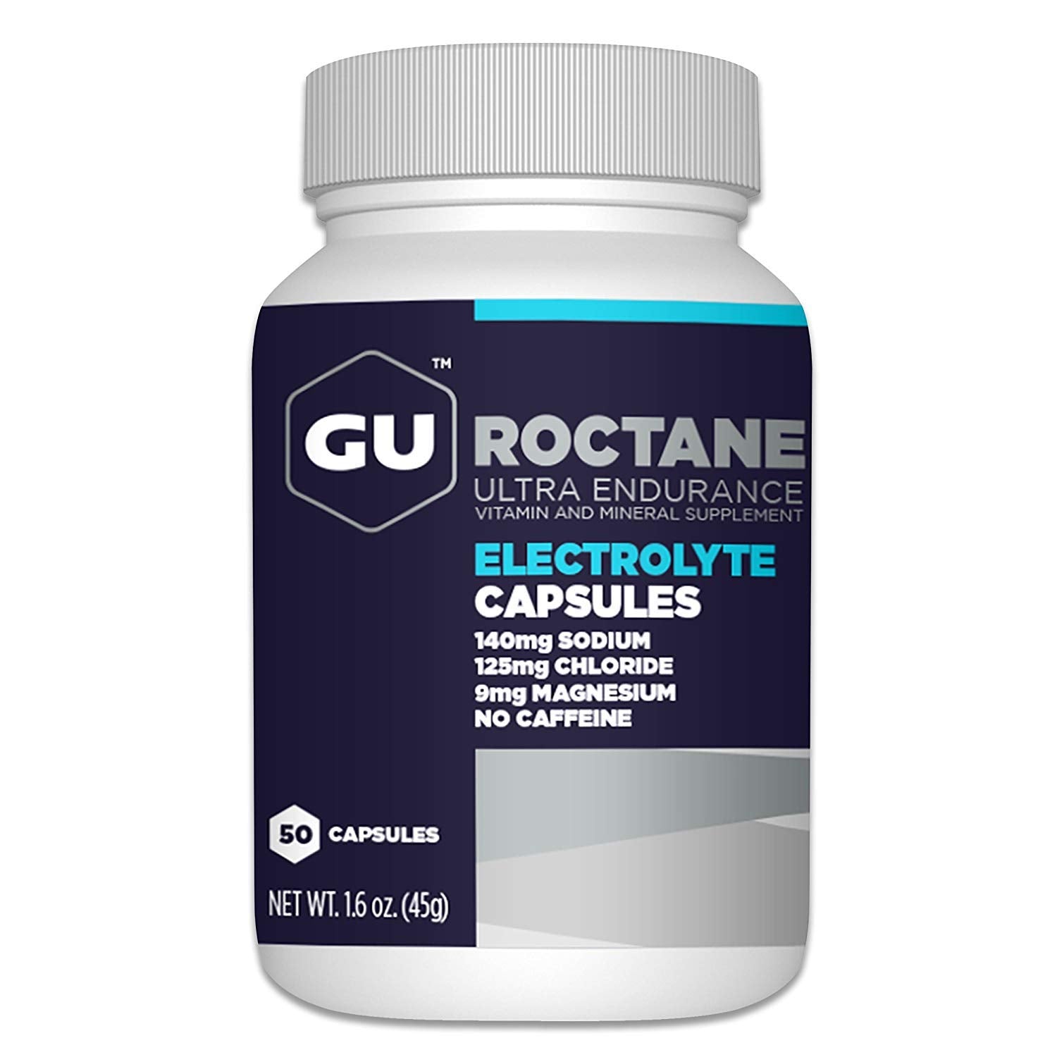 GU Energy frasco frontal mostrando cápsulas y beneficio de reposición rápida