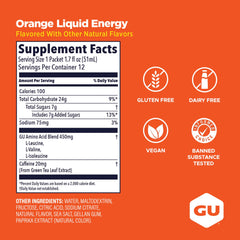GU Energy sobre abierto vertiendo gel, beneficio de ingestión fácil y ligera