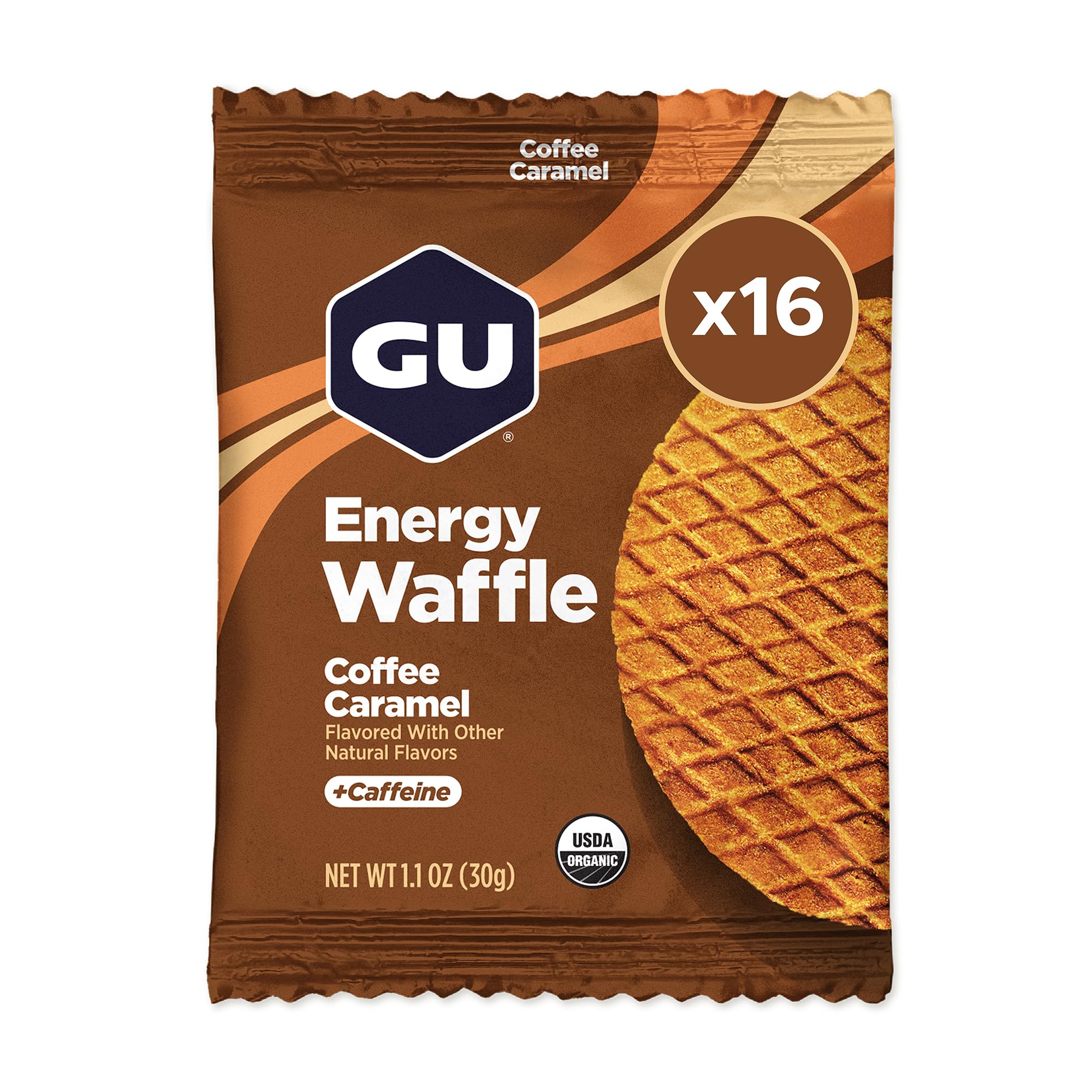 GU Energy paquete frontal mostrando galletas, portátil y listo para carrera
